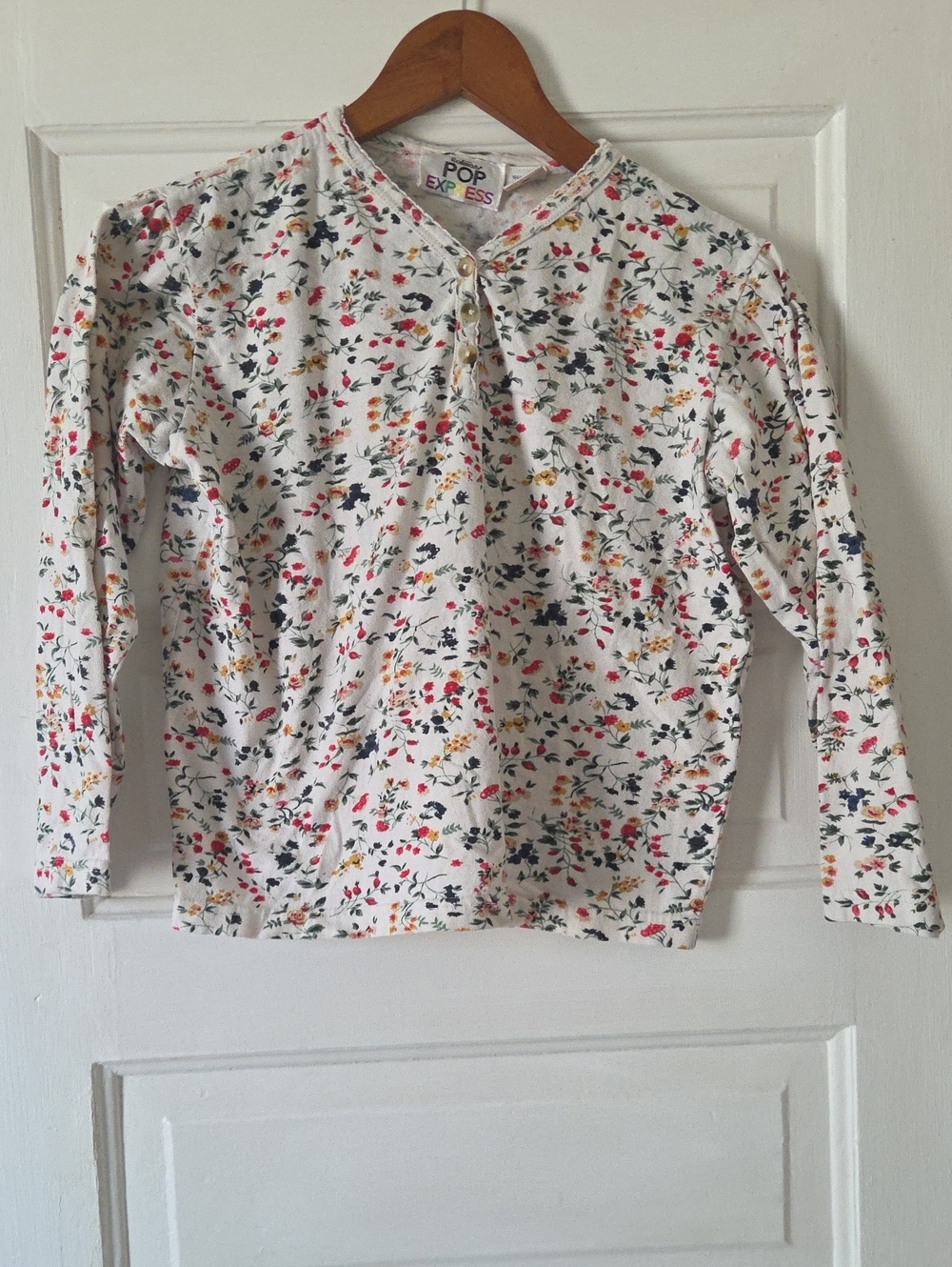 POP Essentials White Floral Long-Sleeve Henley Top for Kids